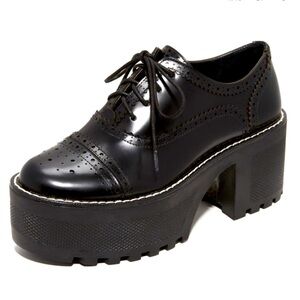 Alice + Olivia Black Ripley Platform Lug Sole Oxfords Size 39.5